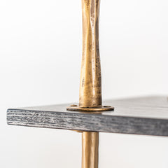 Tall 5-tier shelf combining ashwood and forged iron, industrial display cabinet for contemporary interiors