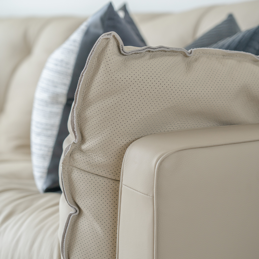 Top-grain leather 3-seater sofa - Milos, durable family-friendly seating with luxury design.