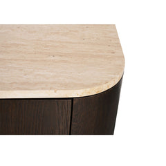Modern oak chest of drawers featuring a Turkish travertine top