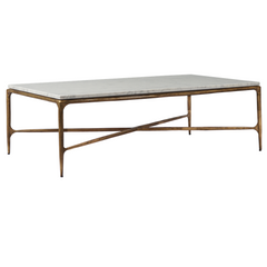 Vanne Marble Coffee Table featuring a genuine Carrara white marble top and hand-forged wrought iron base, showcasing mid-century modern design in a luxury living room setting.