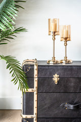 Vintage Windsor leather side cabinet with multiple functions, including drawers and flip-top storage
