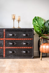 Wells dresser in top-grain leather with six smooth-gliding drawers, bureau style storage solution with timeless elegance