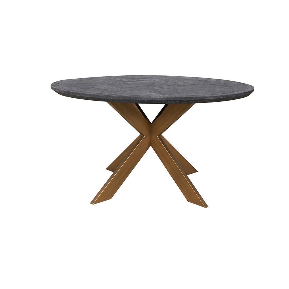 Weston Round Dining Table featuring an oak veneer tabletop and metal legs