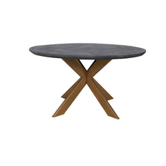 Weston Round Dining Table featuring an oak veneer tabletop and metal legs